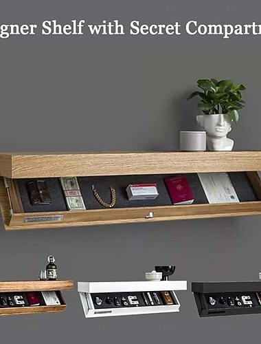  Designplanken met compartimenten, verborgen zwevende planken, verbeterde oplossingen voor verborgen opbergruimte, wandpaneel voor woonkamer/kantoor, decoratie van houten planken
