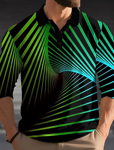  Ανδρικά 3D Γεωμτερικό Πόλο Μακρυμάνικο Μπλουζάκια πόλο Πέτο Καθημερινό ΕΞΩΤΕΡΙΚΟΥ ΧΩΡΟΥ Δρόμος Ένδυση γυμναστικής και άθλησης Καθημερινά Ρούχα 3D εκτύπωση Κουμπιά Άνοιξη Φθινόπωρο Χειμώνας