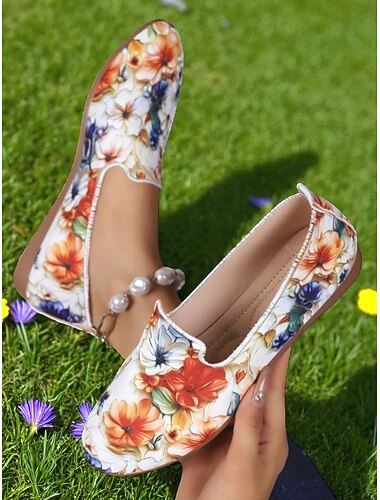  Γυναικεία φλατ παπούτσια με φλοράλ print – casual στυλ για πάρτι στον κήπο, πικνίκ και καθημερινές βόλτες