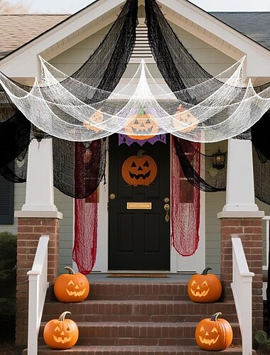  Lot de 6 gazes d'Halloween, tissu effrayant, 30 × 72 pouces, tissu effrayant pour Halloween, fournitures de maison hantée, fête en extérieur, intérieur (4 noires + 2 blanches)
