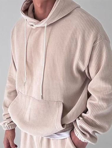  Herren Kapuzensweatshirt Kord Pullover Kapuzensweatshirt Fleece Kapuzensweatshirt Aprikose Schwarz Mit Kapuze Einfach Tasche Sport & Outdoor Lässig Täglich Streetwear Cool Sportbekleidung Frühling