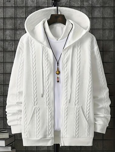  Homme Sweat à capuche Sweat à capuche zippé intégral Noir Blanche À capuche Uni Jacquard Avec Poches A côtes Texturé Sport & Loisir Quotidien Fête Polyester Streetwear Basique Occasionnel Printemps