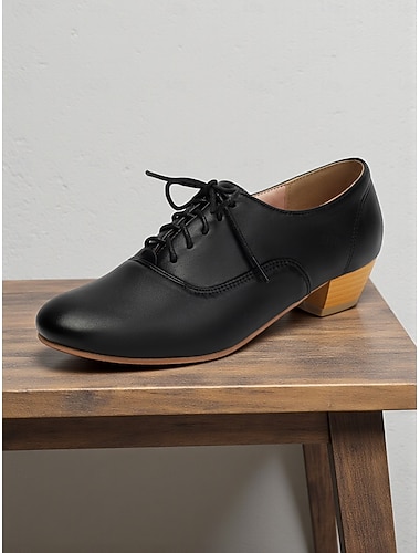  Damen-Oxford-Schnürschuhe in Schwarz – Retro-Abendschuhe mit niedrigem Absatz für Bierfest-Looks, Oktoberfest, Herbstveranstaltungen und lässiges Retro-Styling