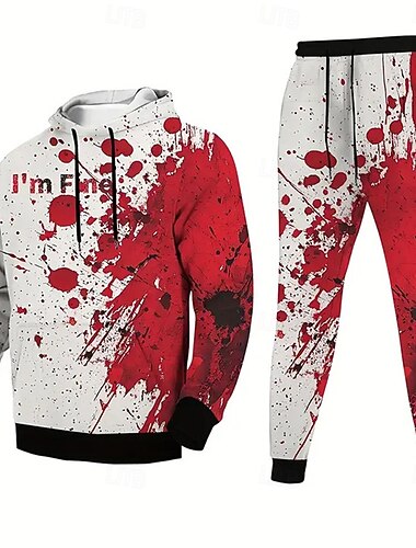  Halloween Per uomo Macchie di sangue 2 pezzi Set di felpe 3D Tuta Felpa con Cappuccio Manica Lunga Pantaloni lunghi Con Cappuccio Streetwear Casual Quotidiano Streetwear Athleisure Abito da festa