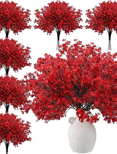  10 حزم من زهور الكريسماس الحمراء الاصطناعية - باقات جيبسوفيلا ذات ملمس واقعي للمنزل والمكتب وديكور الحديقة - مثالية لحفلات الزفاف والذكرى السنوية وعيد الفصح والكريسماس وعيد الشكر وعيد القديس باتريك