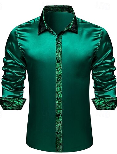 Per uomo Camicia Come la seta Camicia in raso Camicia casual Camicia con Bottoni Camicia da Ballo Semplice Formale Matrimonio Verde Manica Lunga Bavero Primavera & Autunno Tutte le stagioni