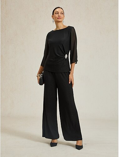  Per donna Top Eleganti Tinta unica Elegante Vintage Quotidiano Manica 3/4 Girocollo Top Regolari Ospite di nozze Festa serale Abiti per la serata romantica Glitter Nero Primavera, Autunno, Inverno