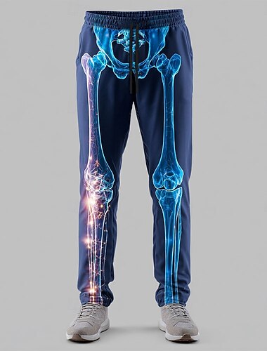  Halloween Hombre Calavera Resplandor de neón Traje de Halloween Pantalones de Deporte Persona que practica jogging Pantalones Media cintura Cintura elástica con cordón. Estilo gótico oscuro Festivos
