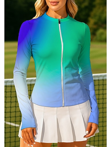  Damskie Gradient Topy Koszulka sportowa Koszulka do tenisa Góra tenisowa Długi rękaw Zamek Kwiaty UPF50+ Odporny na UV Wysoka elastyczność Odprowadza wilgoć Oddychający Siatkówka Bransoletka tenisowa