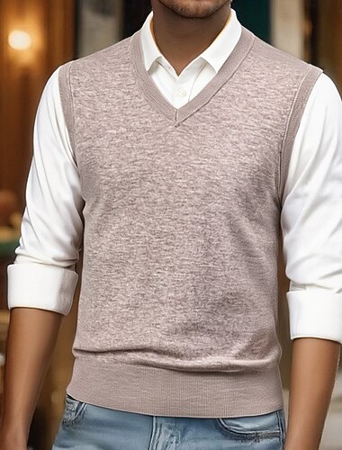  Herren Pullunder Kleid Pullover Pullover Weste Strickpullover Gerippt Stricken Normale Oberteile Gestrickt Einfach V Ausschnitt Mode Lässig Urlaub Alltagskleidung Bekleidung Frühling Herbst Kamel