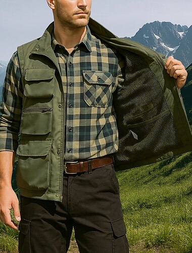  Per uomo Gilet da escursionismo Gilet in pile Senza Maniche Gilet Esterno Calore Termico Inverno Tasche Multiple Nylon Nero Verde militare Cachi Caccia Pesca Arrampicata