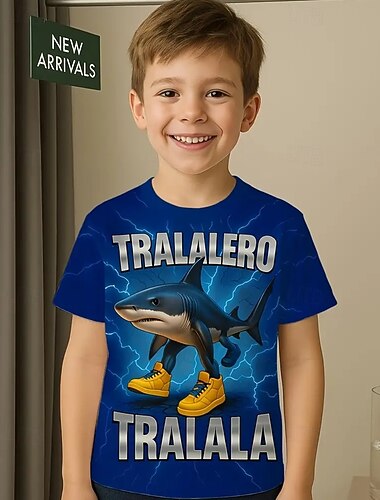  Gutte Tralalero Tralala Shark-t-skjorte med grafikk - livlig lilla, avslappet sommer-t-skjorte med 3D-printet hai &Sneakers design pustende rund hals kortermet topp for daglig bruk leken grafisk