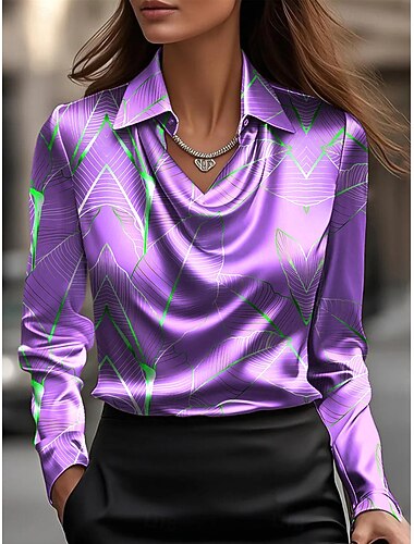  Dame Skjorte Klær Dressy Topper Formell Arbeidsskjorte Geometrisk Elegant Daglig Cape Krage Jobb Daglig Kveldsfest Drapert Gul Rød Blå Lilla Grønn Vår Høst Vinter