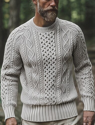  Herren Pullover Strickpullover Zopfmuster Stricken Normale Oberteile Gestrickt Einfach Rundhalsausschnitt Mode Basic Urlaub Alltagskleidung Bekleidung Herbst Winter Schwarz Gelb S M L