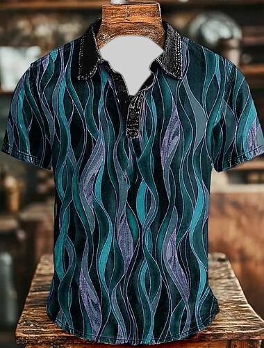  Voor heren Lijn Polo Korte mouw Poloshirt Overhemden met kraag Casual Sportkleding Alledaagse kleding 3D-afdrukken Knop Zomer blauw Paars Grijs