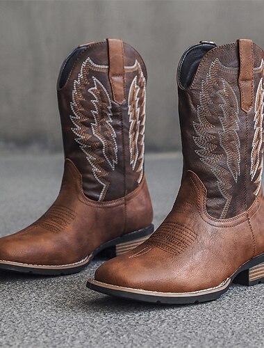  Heren cowboylaarzen - western stijl halfhoge rijlaarzen voor heren, duurzaam klassiek western schoeisel voor casual ranch, rodeo en alledaagse cowboyoutfits