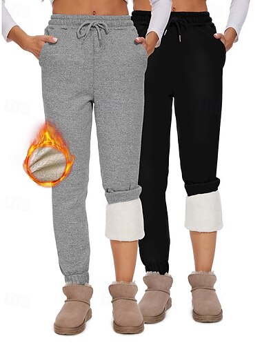  Női Polár nadrág Kocogó Nadrág Utcai sikk Alkalmi Teljes hossz Természetes Sima Zseb Rugalmas húzózsinór tervezés Kényelmes Utca Hétköznapi viselet Hétvége Fekete Világos szürke Tél Normál