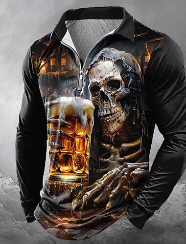  Η μέρα των νεκρών Ανδρικά Μπύρα Oktoberfest Νεκροκεφαλές Πόλο μπλουζάκια με φερμουάρ Μακρυμάνικο Μπλουζάκια πόλο Πέτο Καθημερινό Φρίκης Σκούρο ΕΞΩΤΕΡΙΚΟΥ ΧΩΡΟΥ Φεστιβάλ στολή 3D εκτύπωση