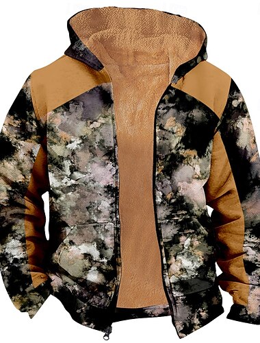  Homens camuflagem Côr Camuflagem Tosão Moletom Jaqueta Clássico Militar Gola Redonda Ao ar livre Campismo Azul Verde Zip Up Outono Inverno Designer