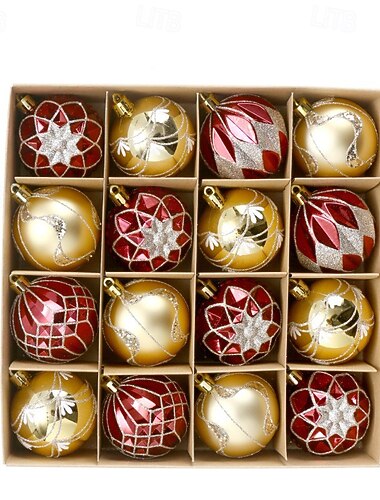  16 palline di Natale, ornamenti, decorazioni natalizie da 6 cm/2,36 pollici, set da appendere dipinto in stile europeo