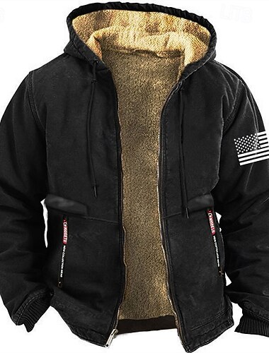  Męskie Amerykańska flaga USA Polar Bluza z Kapturem Bluzy Codzienny Klasyczny Długi rękaw Półgolf Na zewnątrz Dom Podróże Czarny Burgundowy Ściągana na sznurek Jesień Zima Projektant