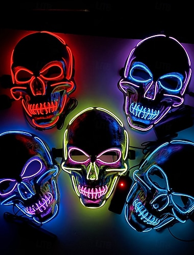  قطعة واحدة 25 * 17 سم خط ضوء بارد للهالوين قناع جمجمة مضيء للحفلات قناع جمجمة led رعب ودعامة زخرفية غريبة صندوق بطارية AA