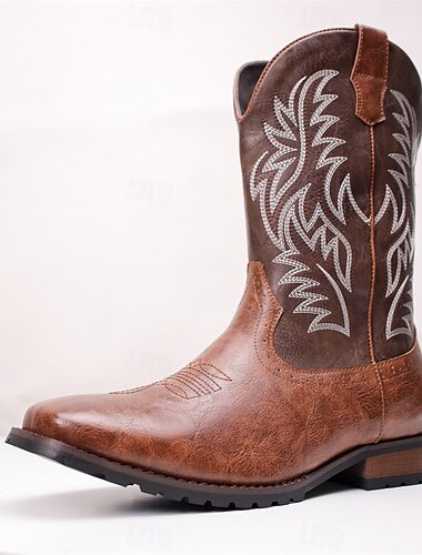  Western cowboylaarzen voor heren - klassieke geborduurde rodeo-stijl schoenen tot halverwege de kuit voor casual ranchkleding en landelijke outfits