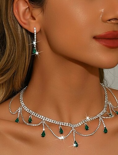  Juego de Joyas 3 piezas Brillante Legierung Pendientes Collare Mujer Elegante Vintage Moda Geométrico Forma Geométrica Conjunto de joyas Para Boda Fiesta Invitado a la boda