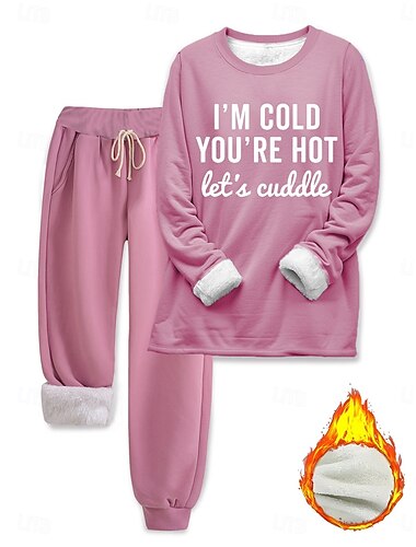  Γυναικεία Κομψό Ζεστό Μοντέρνα Σετ δύο τεμαχίων Φόρμα Σετ παντελονιών Μακρυμάνικο Φουσκωτό μακρύ Στρογγυλή Ψηλή Λαιμόκοψη Γραφική Γράμμα Στάμπα ΕΞΩΤΕΡΙΚΟΥ ΧΩΡΟΥ Διακοπές Καθημερινά