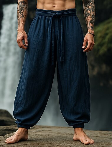  Per uomo Pantaloni di Lino Pantaloni Estivi Pantaloni Larghi Polsino elastico Semplice Comodità Traspirante Lunghezza al ginocchio All'aperto Casuale Quotidiano Vacanza Vintage Verde militare Rosso