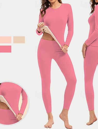  Per donna Tempo freddo in alto e in basso Strato di base superiore e inferiore Underwear Set termica Inverno Molto spesso Tinta unica Completo Abbigliamento Bianco latte Rosa scuro Palestra Pilates