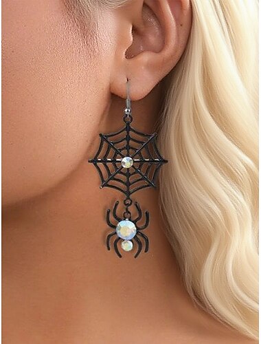  set di orecchini pendenti da donna per Halloween: disegni a forma di ragnatela e ragno, teschio, pipistrello e fantasma, lega nera leggera con dettagli in strass, stile gotico per feste in maschera, cosplay e serate fuori