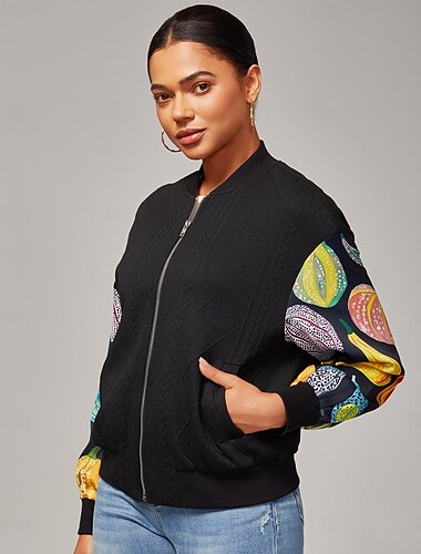  γυναικείο bomber μπουφάν casual street patchwork κολοκύθας με μικροελαστικό ανάγλυφο ύφασμα μαύρο πολυεστέρα ελαστάνη