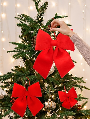  Jouluinen punainen rusettikoriste, elegantti ja kestävä lomakoriste, täydellinen joulukuuseen, seppeleisiin, lahjoihin ja juhlavaan kodin tai toimiston sisustukseen