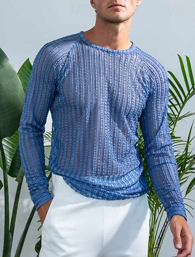  Męskie Podkoszulek Koszulki Koszulka Koszulka z długim rękawem Długi rękaw Półgolf Lato Wiosna Równina Moda Designerskie Podstawowy Żakard Urlop Ulica Wyjściowe Niebieski Top Tee dla mężczyzn