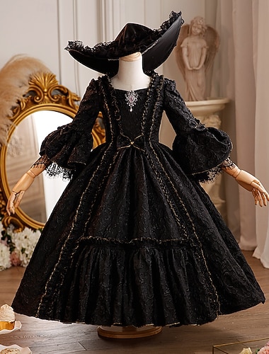  Retro Vintage Rokoko schick Maxi Cocktailkleid Zubehör Glockenärmel Prinzessin Schleife Retro Ballkleid Spitzkragen Kostüm Mädchen königlich Weihnachten Halloween Karneval Maskerade Hochzeitsfeier