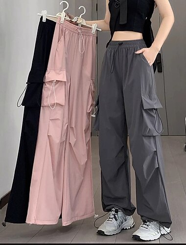  女性用 カーゴパンツ スラックス カジュアル アスレチック 全長 ナチュラルウエスト 平織り ドローストリング ポケット 快適 ストリート 祝日 デイリーウェア ワイン グレー ブラック ピンク 秋 レギュラー