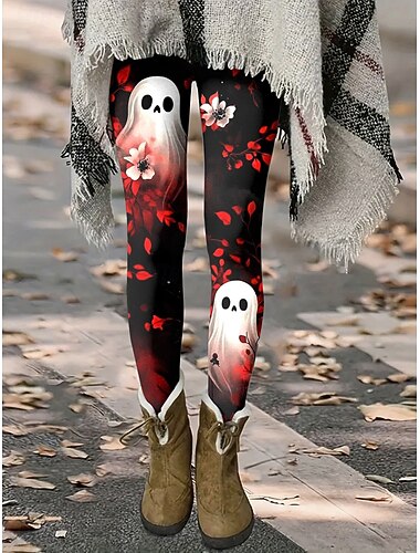  女性用 レギンス 旅行度假风 ヴィンテージ ファッション 全長 ハイウエストPantsHalloween グラフィック 動物 プリント 保温 ソフト 高通気性 伸縮性あり フォーマル アウトドア バケーション バイオレット ブラック ブルー 春 秋 冬 スリムフィット