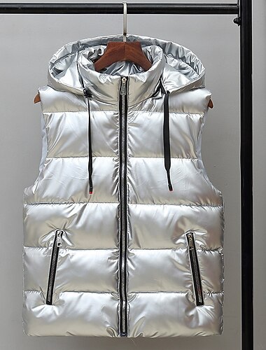  Per uomo Gilet imbottito Gilet Vacanza Quotidiano Data Moda Casual Autunno & Inverno Tasca Poliestere Caldo Confortevole Tinta unica Cerniera Con Cappuccio Vestibilità regolare Argento Nero Rosso