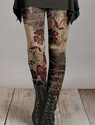  Damen Hosen Hose Leggings Streetwear Lässig Volle Länge Hohe Taille Blumen Elastischer Bund Druck Atmungsaktivität Bequem Dehnbar Urlaub Straße Alltagskleidung Braun Sommer Frühling Herbst Normale