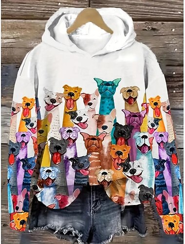  Dámská mikina s kapucí oversized dlouhý rukáv casual grafika květinová teplá aktivní pravidelný top street každodenní nošení potisk bílá jaro podzim zima