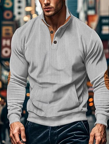  Homme Sweat-shirt Abricot Noir Vert Véronèse Marron Gris Clair Col montant Bloc de Couleur Avec Poches Sport & Loisir Quotidien Fête Polyester Velours côtelé Streetwear Basique Occasionnel Printemps