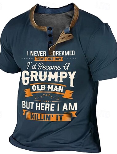  Ανδρικά Πουκάμισο Henley Κοντομάνικα Grumpy Old Man T-shirt Vintage πουκάμισο Μοντέρνα Υψηλής Ποιότητας Άνετο Πουκάμισο Γραφική Γράμμα Κοντομάνικο Πουκάμισο Μαύρο Βαθυγάλαζο Θαλασσί