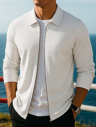  Per uomo Cappotti casual Giacca da salotto Giacca con cerniera completa Nido d'ape Manica Lunga Top Athleisure All'aperto Viaggio Sportivo abbigliamento sportivo Abbigliamento sportivo Tinta unita