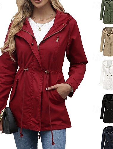  Per donna Giacca Casual Caldo Confortevole Cerniera Tasca Moda All'aperto Semplice Uscire Weekend Cerniera Regolare Con Cappuccio Vestibilità regolare Manica Lunga Capispalla Nero Bianco Vino Autunno