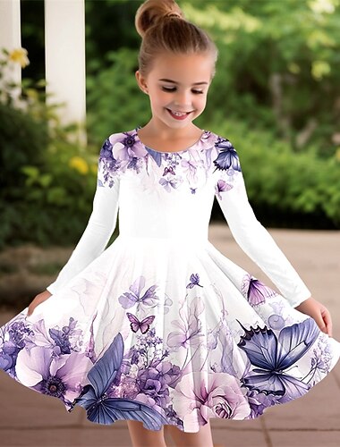  Mädchen' 3D Schmetterling Blume Kleid Langarm Sommer Frühling Urlaub Täglich Ferien Prinzessin Schön Süß Kinder 4-12 Jahre Freizeitkleid A Linie Kleid Knielang Normale Passform