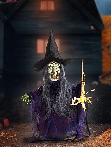  Halloween-heksedekorasjoner, halloween-hekser åpne heksefigurer halloween-dekorasjoner lydaktive - hjemmedekor, festgaveartikler, innendørs utendørs med opplyste øyne