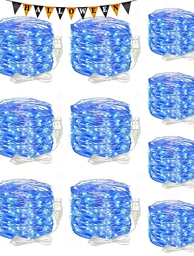  10 قطع 5 متر/16.4 قدم 50 شعاع ليد سلسلة أضواء خيالية هالوين عيد الميلاد عيد الحب السنة الجديدة حفل زفاف مهرجان داخلي وخارجي الديكور أضواء الأسلاك النحاسية USB مصدر الطاقة IP44 للماء