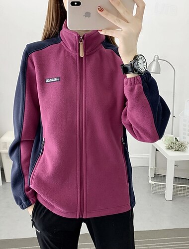 女性用 ハイキング ジャケット フリースの上着 サーマルジャケット 冬 アウトドア パッチワーク 断熱 トップス ホワイト ピンク ブルー パープル グリーン