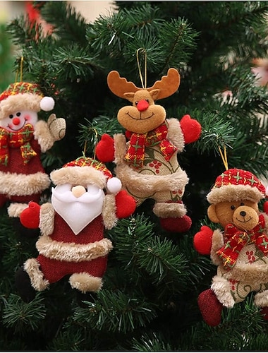  4 pezzi di peluche natalizi, ornamenti di Babbo Natale, pupazzo di neve, renna &decorazioni a forma di orso da appendere, statuette natalizie in tessuto per albero di Natale, casa, festa &regali